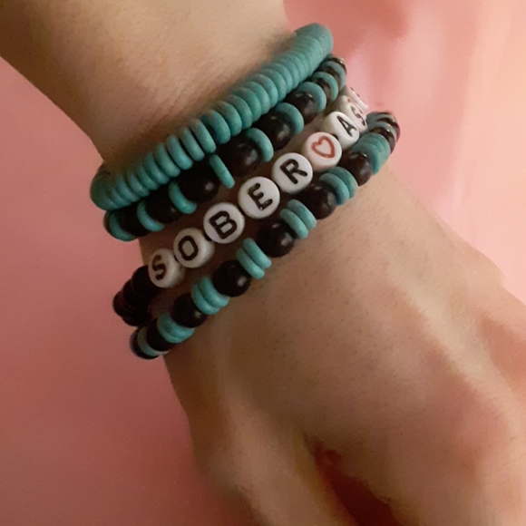Teal Sober AF Bracelet Set - Picture 2 of 4